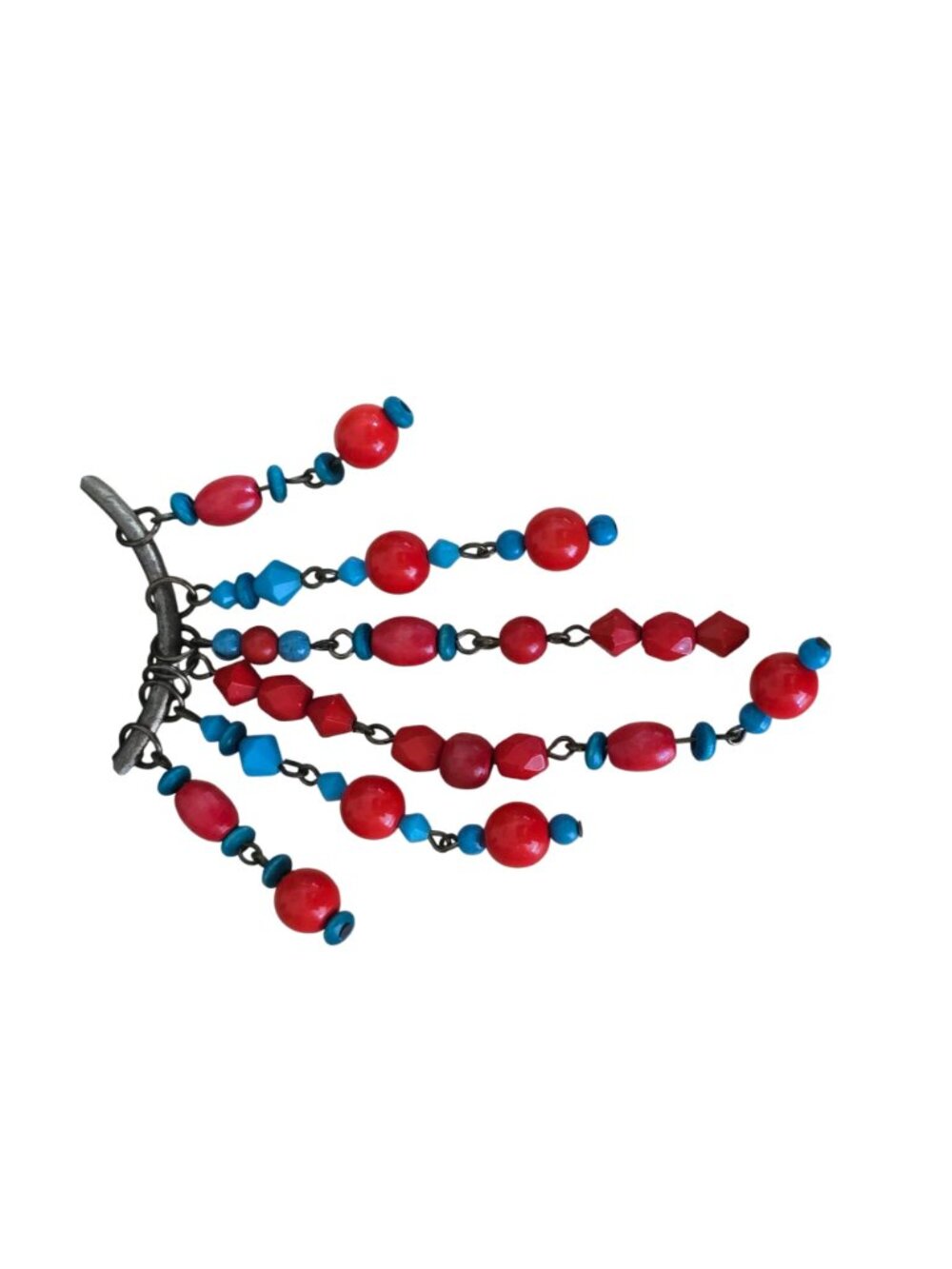 Boho Statement Necklace Set Red Blue Beads Dangle Pendant 19" Earrings - Picture 5 of 16